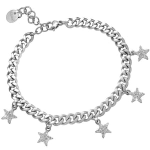 Bracciale con maglia Groumette in acciaio e charms pavè silver - Stelle -Beloved_gioielli
