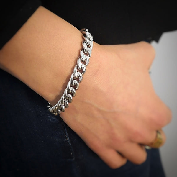Bracciale Donna In Acciaio Inox Beloved Catena Groumette Piena - Regolabile Con Moschettone 19+3,5 Cm, Maglia 1 Cm