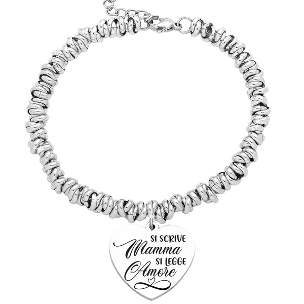 YA4760 Bracciale Madre Figlia Con Scritta I Love You In 100 Lingue – Gioiello In Acciaio Inox E Zirconi, Regolabile (21 Cm E 18,5 Cm), Regalo Sentimentale - 2