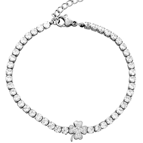 Braccile Tennis Regolabile Con Foglie In Zirconia Cubica - Gioiello Elegante In Metallo Argentato