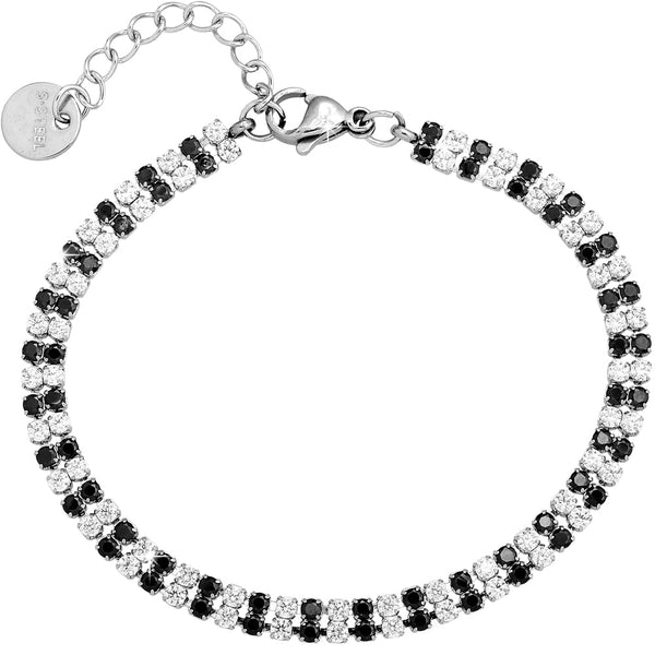 Bracciale Tennis Beloved Con Cristalli Bianchi E 3 Charms – Acciaio Inox – Regolabile Fino A 21,5 Cm