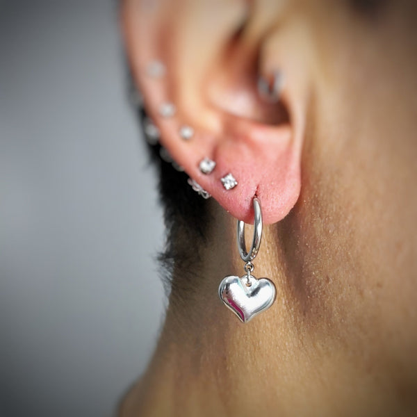 Orecchini A Cerchio Con Cuore Pendente In Acciaio Inox Da Donna - Foto 5