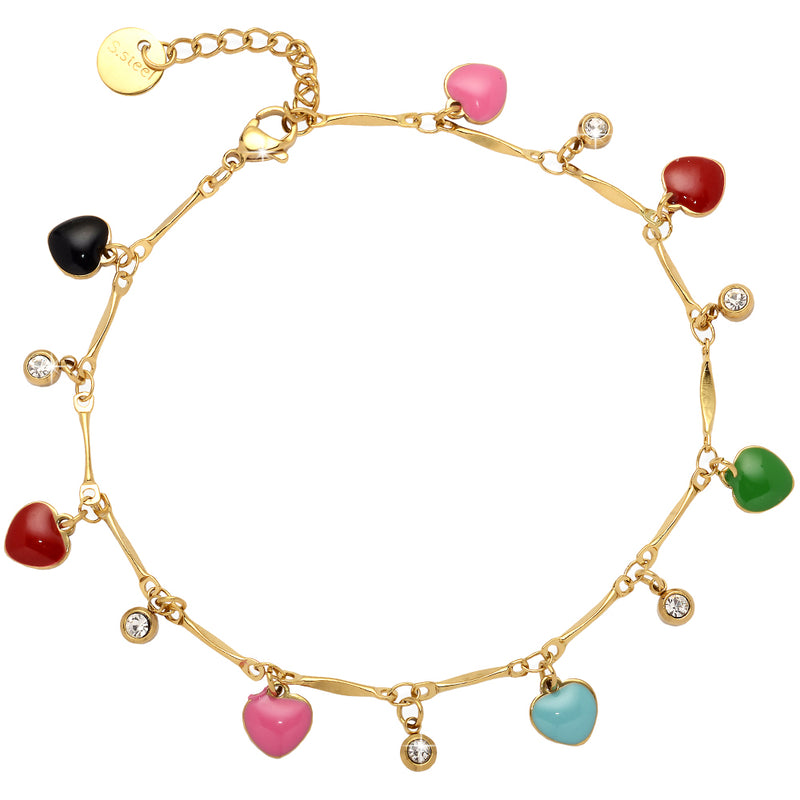 Cavigliera con castoni e charms smaltati colorati - Gold Cuori