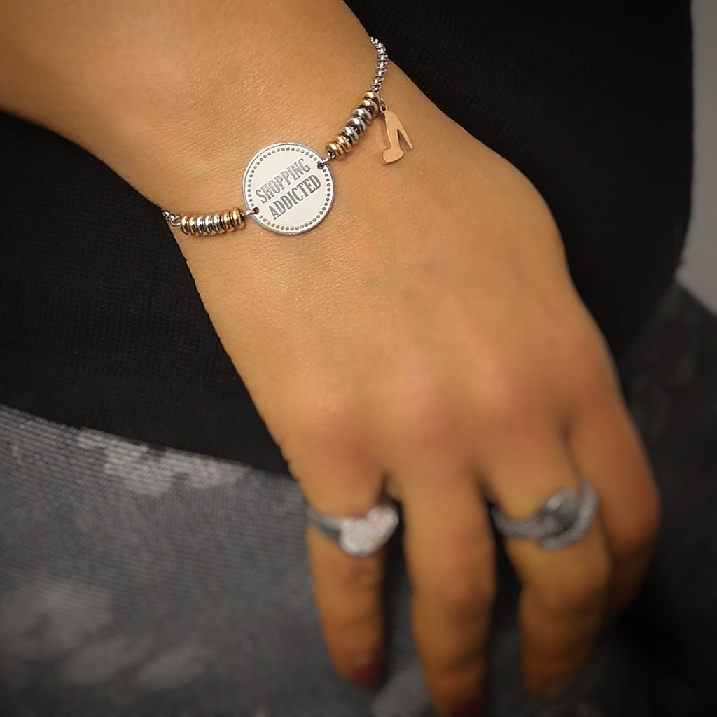 Bracciale My Passion in acciaio con rondelle silver e rose gold - "Shopping addicted"