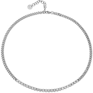 Collana Catena Groumette in Acciaio con Cristalli Ovali - Silver