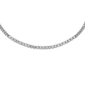 Collana Catena Groumette in Acciaio con Cristalli Ovali - Silver
