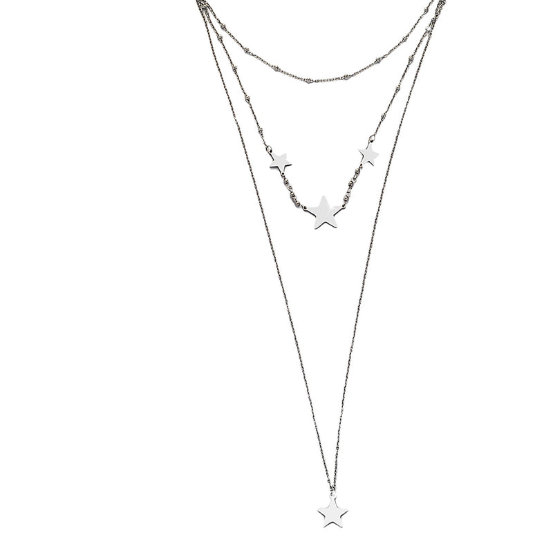 Collana donna Essential tripla in acciaio con 4 Stelle pendenti - Beloved Gioielli