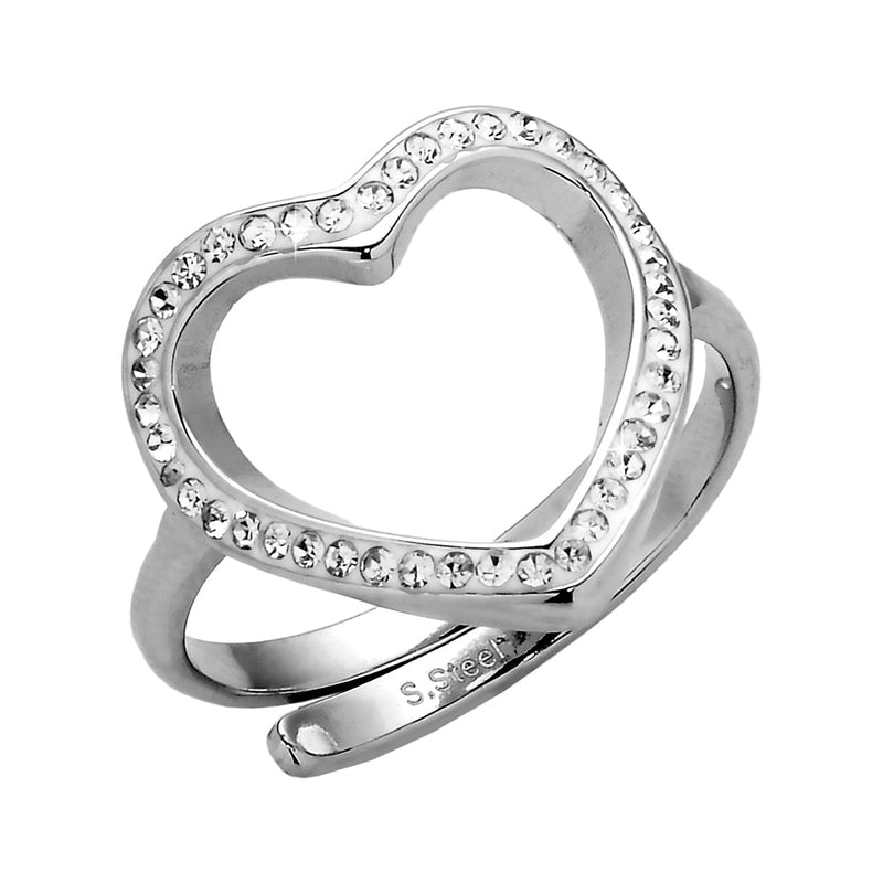 Anello in Acciaio con Cuore a Cornice e Cristalli Silver -Beloved_gioielli