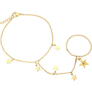 Baciamano con catenina semplice e charms in acciaio colore gold - Stelle -Beloved_gioielli