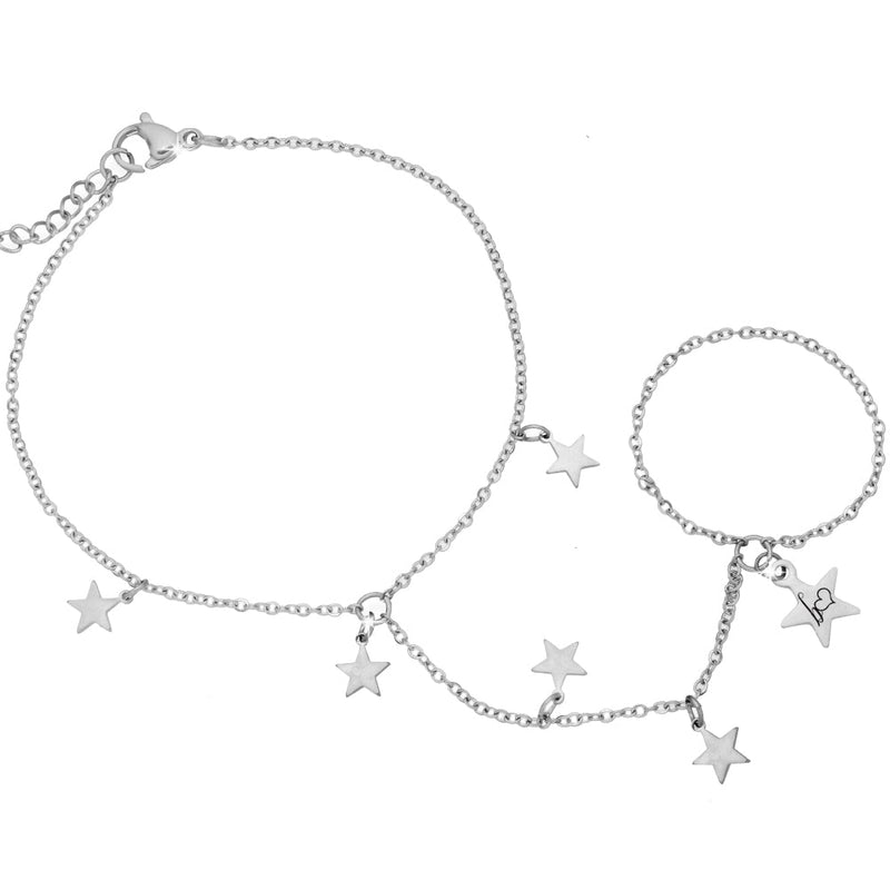 Baciamano con catenina semplice e charms in acciaio colore silver - Stelle -Beloved_gioielli