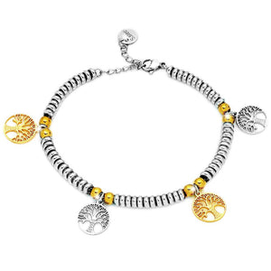 Bracciale Charming in acciaio con pendenti Albero della Vita color Argento e Oro giallo -Beloved_gioielli