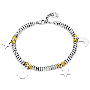 Bracciale Charming in acciaio con pendenti Stelle e Luna color Argento -Beloved_gioielli