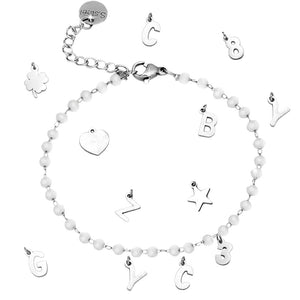 Bracciale componibile e personalizzabile - Cristalli Bianchi lettere Silver -Beloved_gioielli