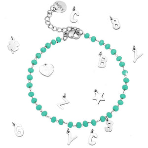 Bracciale componibile e personalizzabile - Cristalli color Tiffany lettere Silver -Beloved_gioielli