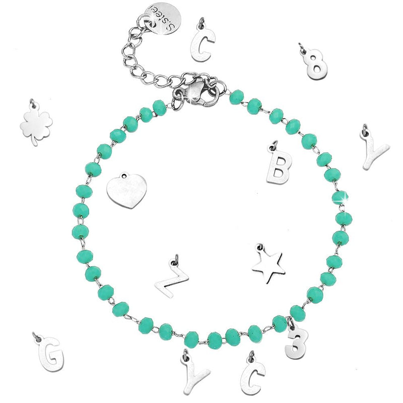 Bracciale componibile e personalizzabile - Cristalli color Tiffany lettere Silver -Beloved_gioielli