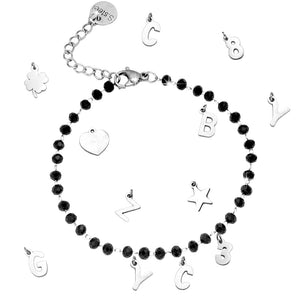 Bracciale componibile e personalizzabile - Cristalli Neri lettere Silver -Beloved_gioielli