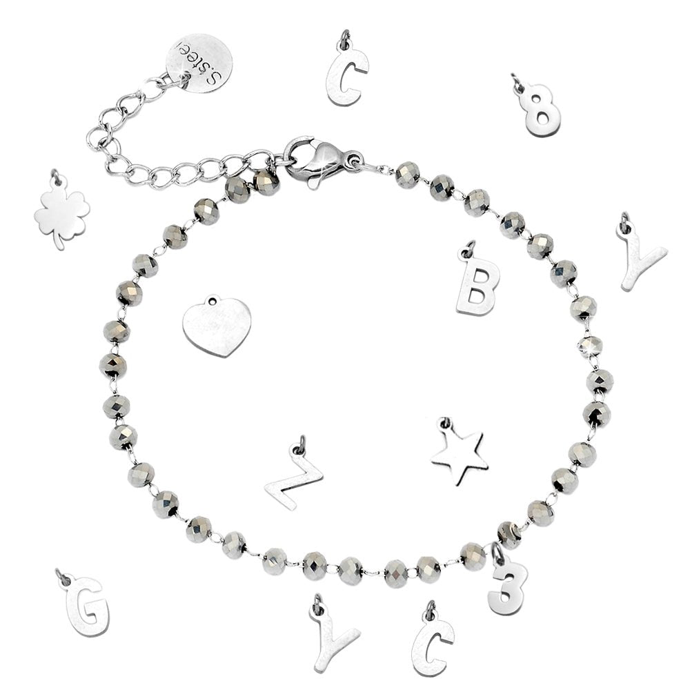 Bracciale componibile e personalizzabile - Cristalli Silver lettere Silver -Beloved_gioielli