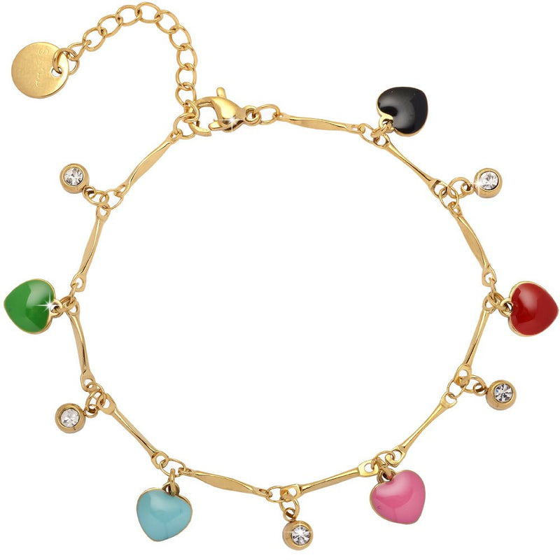 Bracciale con castoni e charms smaltati colorati - Gold Cuori -Beloved_gioielli