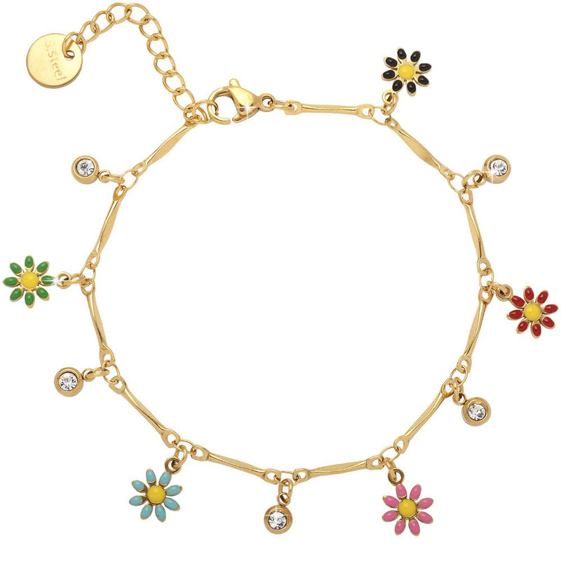 Bracciale con castoni e charms smaltati colorati - Gold Margherite -Beloved_gioielli