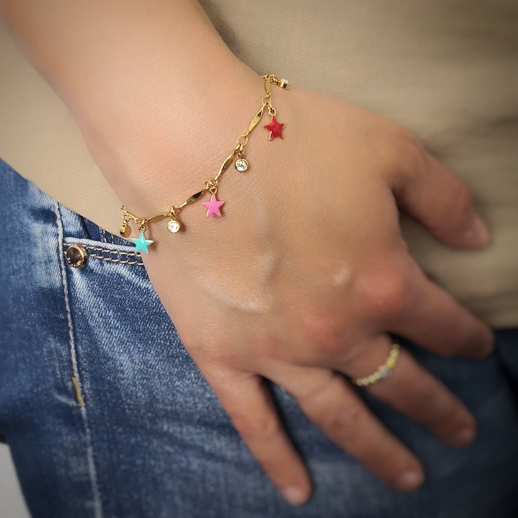 Bracciale con castoni e charms smaltati colorati - Gold Stelle -Beloved_gioielli