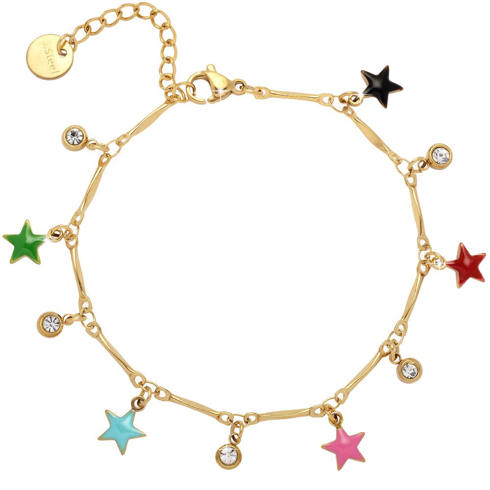 Bracciale con castoni e charms smaltati colorati - Gold Stelle -Beloved_gioielli