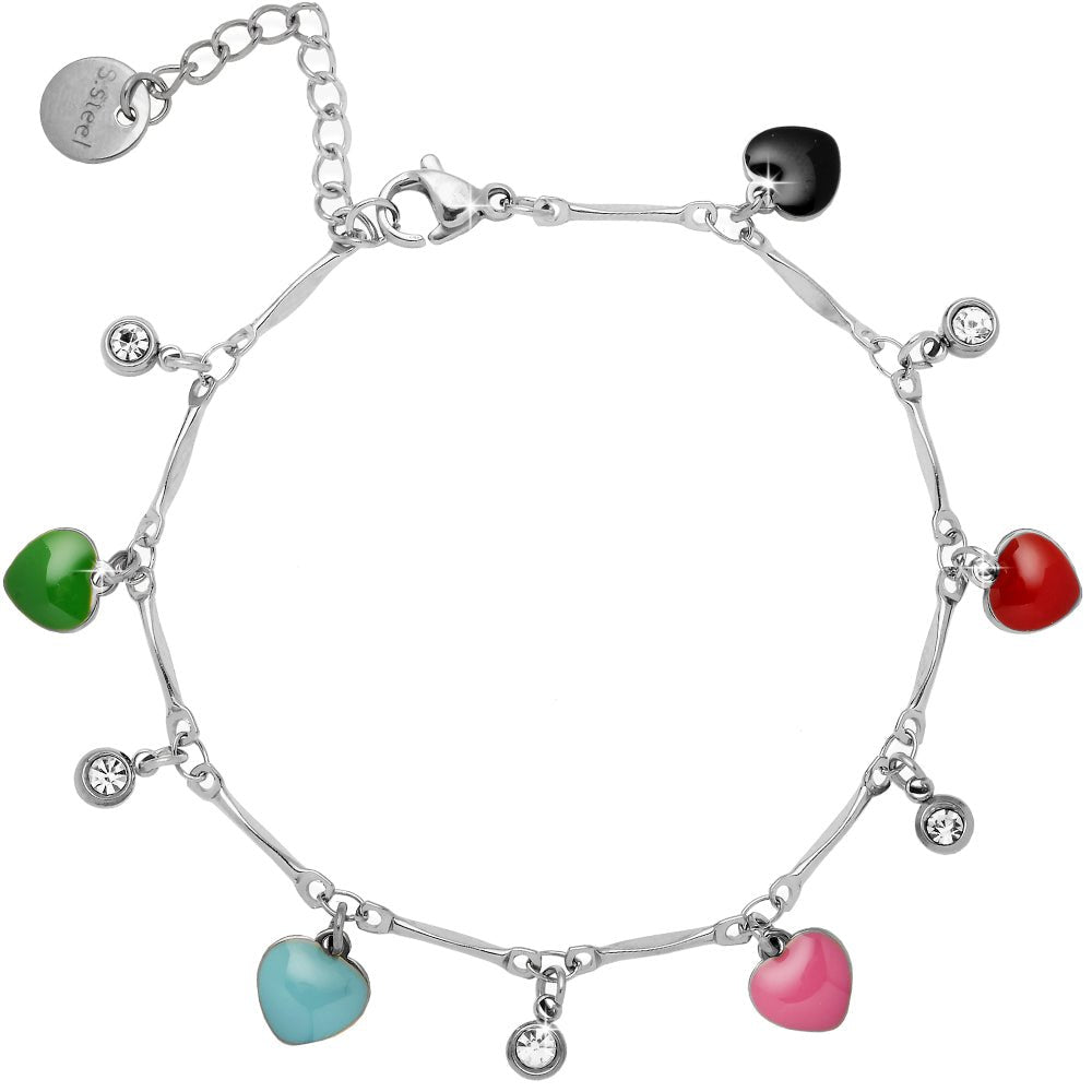 Bracciale con castoni e charms smaltati colorati - Silver Cuori -Beloved_gioielli