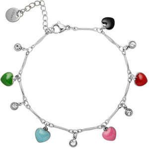 Bracciale con castoni e charms smaltati colorati - Silver Cuori -Beloved_gioielli