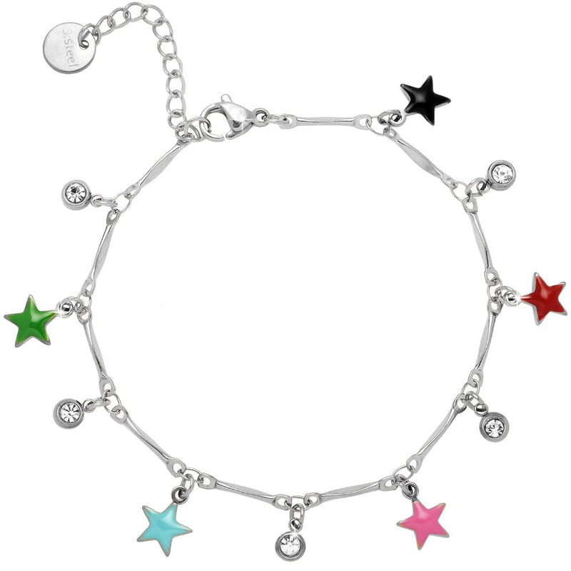 Bracciale con castoni e charms smaltati colorati - Silver Stelle -Beloved_gioielli