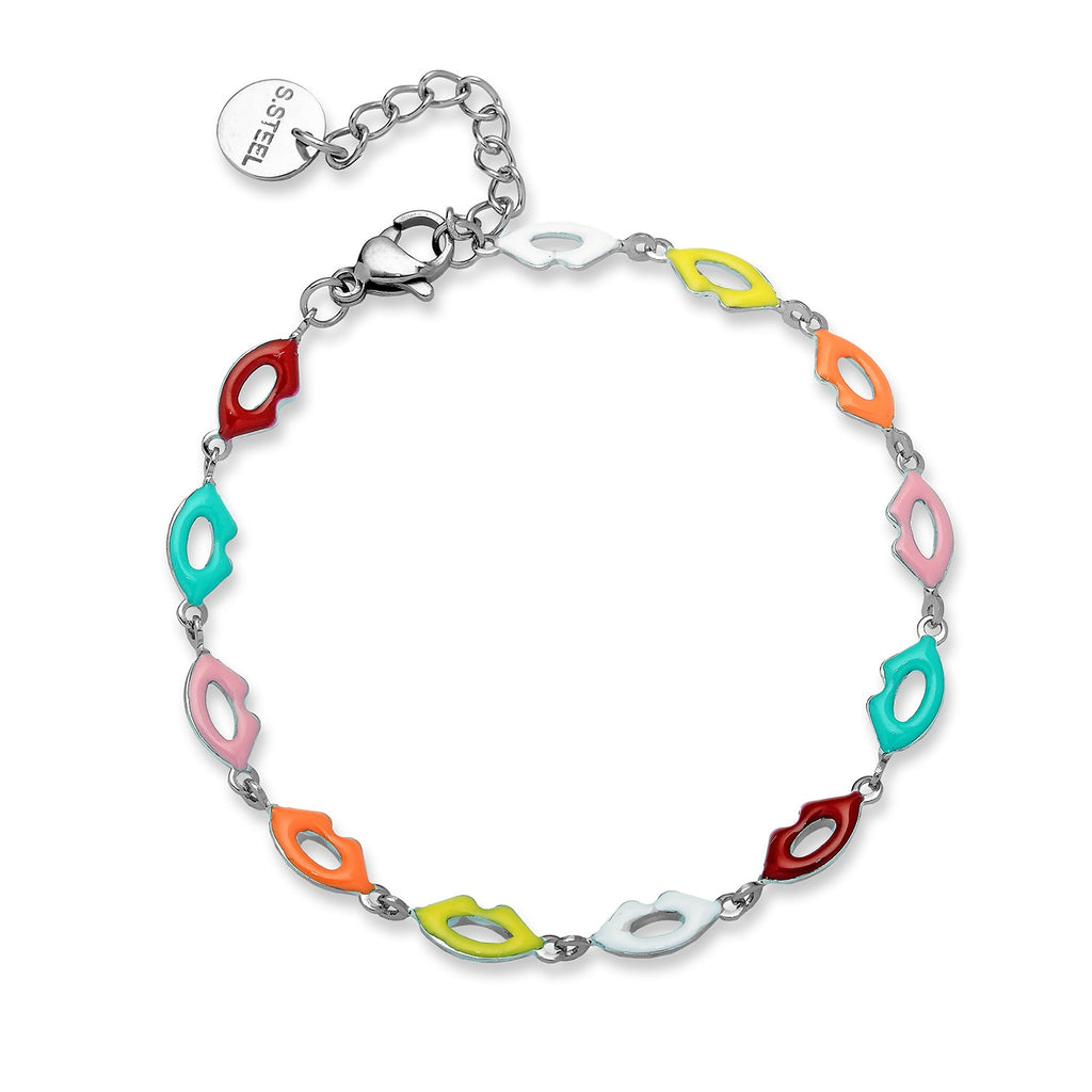 Bracciale con charms smaltati colorati - Silver Bocca -Beloved_gioielli