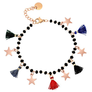 Bracciale con cristalli briolè, charms rose gold e nappine - Stelle -Beloved_gioielli