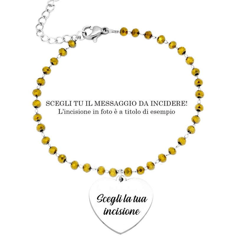 Bracciale con Cristalli Briolè gold e ciondolo Cuore - con incisione Personalizzabile -Beloved_gioielli