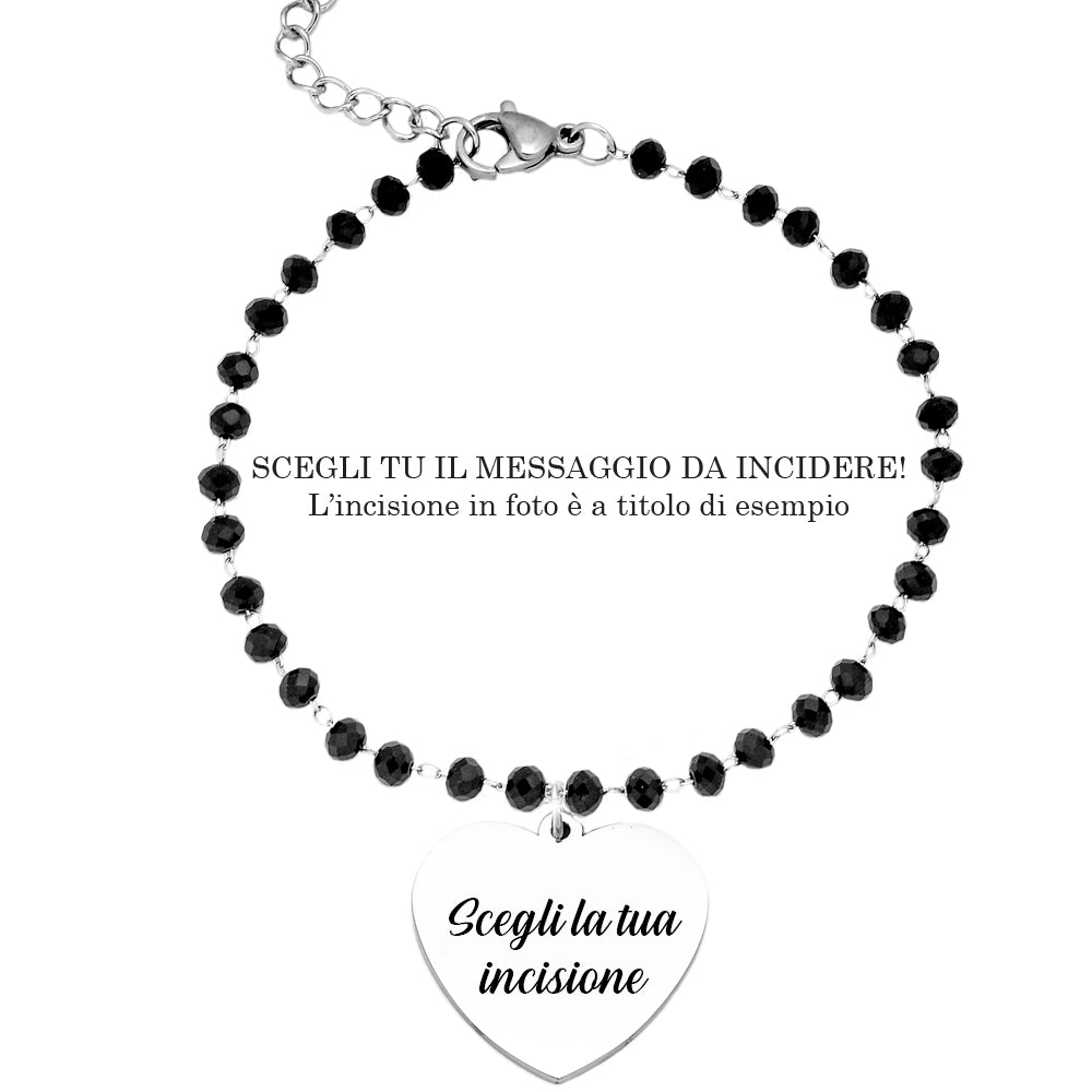 Bracciale con Cristalli Briolè neri e ciondolo Cuore - con incisione Personalizzabile -Beloved_gioielli