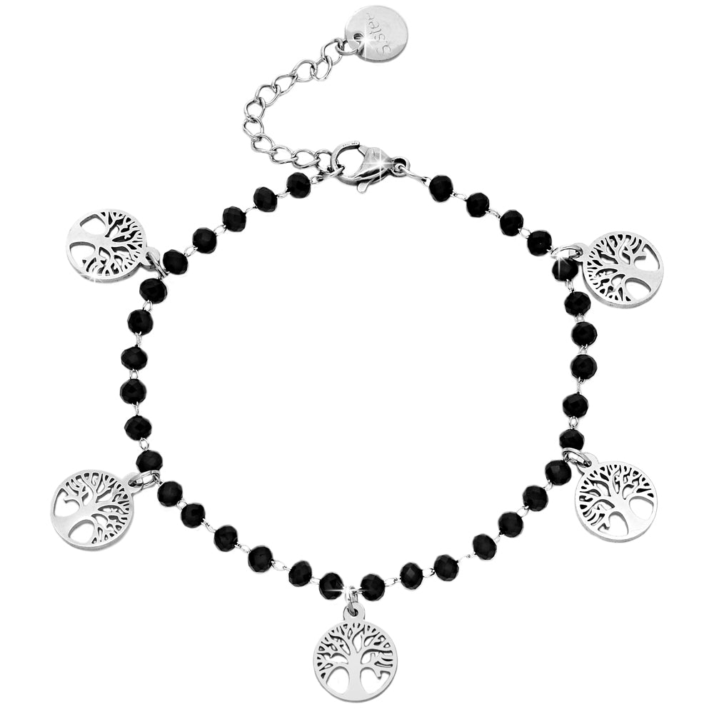 Bracciale con cristalli Briolè Neri Rosario e 5 charms - Albero della vita -Beloved_gioielli