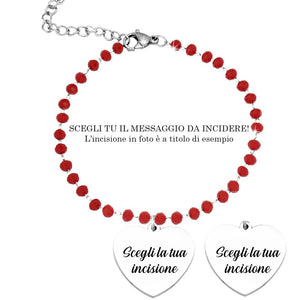 Bracciale con Cristalli Briolè rossi e ciondolo Cuore - con incisione Personalizzabile -Beloved_gioielli