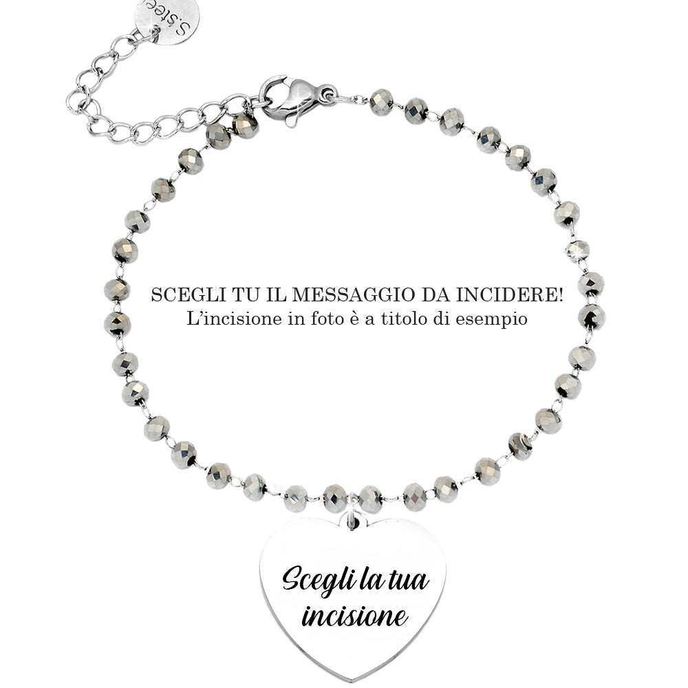 Bracciale con Cristalli Briolè silver e ciondolo Cuore - con incisione Personalizzabile -Beloved_gioielli