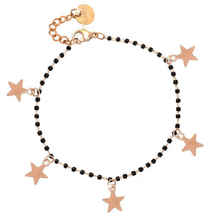 Bracciale con Cristalli tubolari colore Nero e 5 charms rose gold - Stelle -Beloved_gioielli