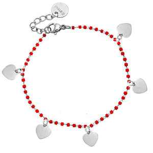 Bracciale con Cristalli tubolari colore Rosso e 5 charms silver - Cuori -Beloved_gioielli