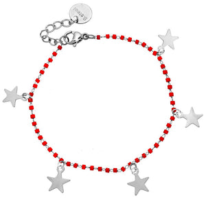 Bracciale con Cristalli tubolari colore Rosso e 5 charms silver - Stelle -Beloved_gioielli