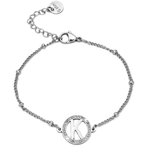 Bracciale con iniziale in acciaio e Cristalli Silver - Scegli la tua lettera all'interno -Beloved_gioielli