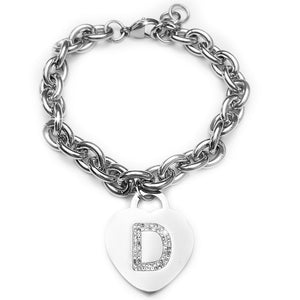 Bracciale Iniziale Donna In Acciaio - Monogramma Lettera A-Z Con Catena - Foto 8