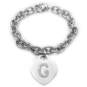 Bracciale Con Lettera Iniziale - Acciaio, Cristalli, Ciondolo Cuore, Regolabile, Confezione Regalo - Foto 4