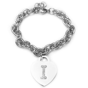 Bracciale con iniziale in acciaio inossidabile e cristalli - Scegli la tua lettera all'interno -Beloved_gioielli