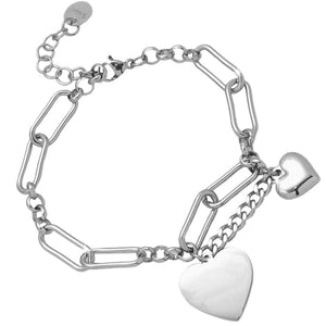 Bracciale con maglia a profilo squadrato in acciaio e charms colore Silver - Cuori -Beloved_gioielli