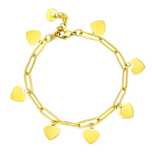 Bracciale con maglia a profilo squadrato in acciaio e charms gold - Cuori -Beloved_gioielli