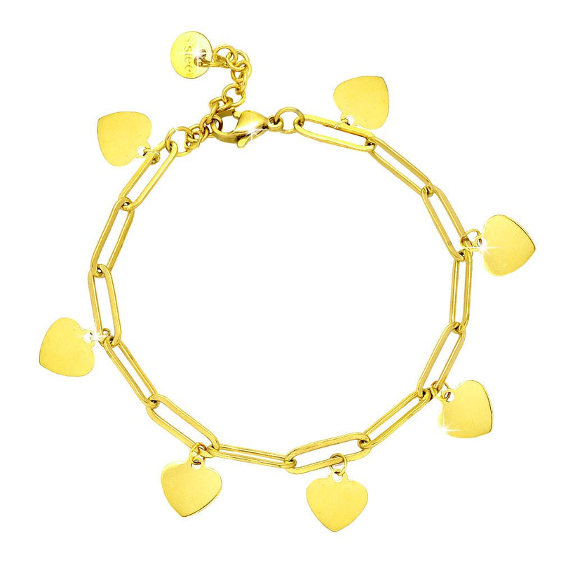 Bracciale con maglia a profilo squadrato in acciaio e charms gold - Cuori -Beloved_gioielli