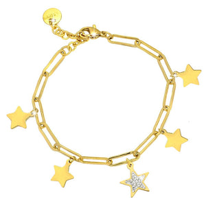 Bracciale con maglia a profilo squadrato in acciaio e charms pavè gold - Stelle -Beloved_gioielli