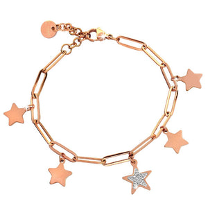 Bracciale con maglia a profilo squadrato in acciaio e charms pavè rose gold - Stelle -Beloved_gioielli