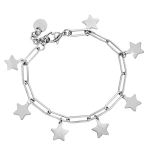 Bracciale con maglia a profilo squadrato in acciaio e charms silver - Stelle -Beloved_gioielli