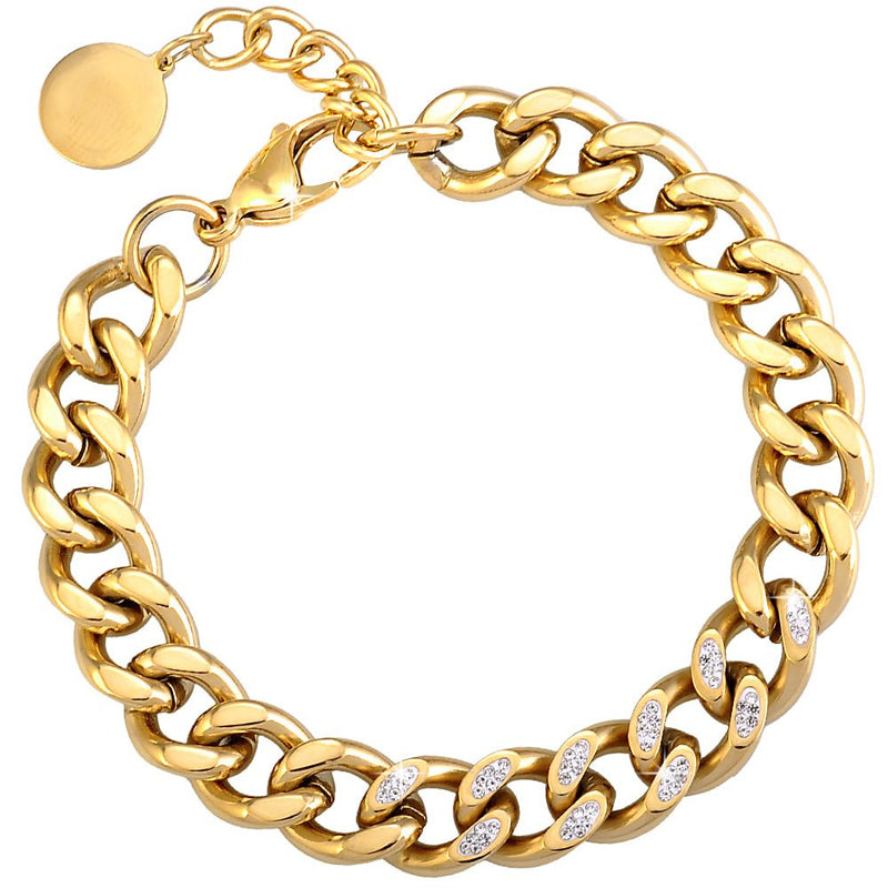 Bracciale con maglia groumette e cristalli in acciaio Gold -Beloved_gioielli