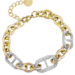 Bracciale con maglia groumette e cristalli in acciaio Gold -Beloved_gioielli